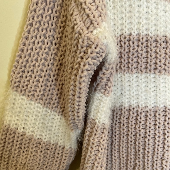 Woven Heart Striped Fluffy Sweater. - Picture 4 of 5